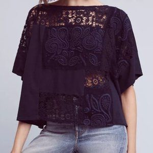 Anthropologie Akemi + Kin Navy Crochet Boxy Top